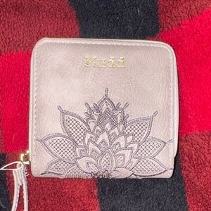 Mudd Taupe Wallet with Embroidered Floral Design
